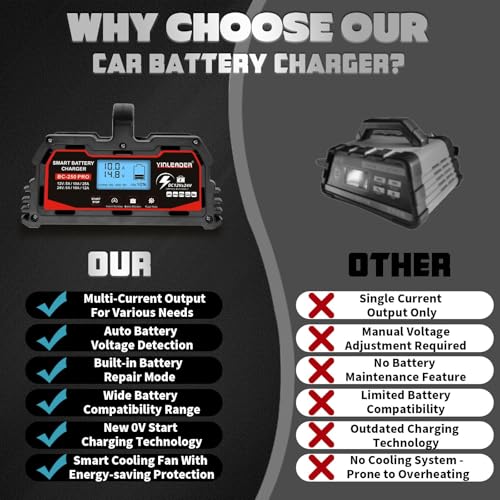 Battery Charger 25A, 12V/24V Lead Acid Smart Battery Charger, 12V LiFePO4 Car Battery Trickle Charger, Automatic Battery Maintainer for Car Motorcycle Lawn Mower Marine Boat Lead Acid Batteries - size: 25A