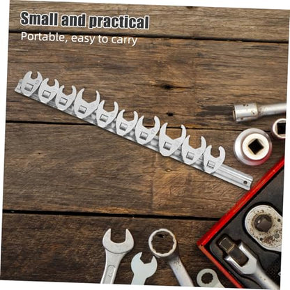 10pcs 3/8-inch Metric Ratcheting Crowfoot Wrench Set with Interchangeable Open-end Heads, Silver Steel Flare Nut Ratchet Tool for Automotive and Mechanical Repair