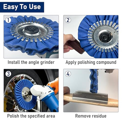 11PCS 6" Airway Buffing Wheels with Flange-Free One-Piece Hub | Flange-Free Installation | 5/8" Arbor Hole | 11mm Thickened Hub | Aluminum Polishing Kit | Mirror Finish | Angle Grinder - size: 6" Airway Buffing Wheels
