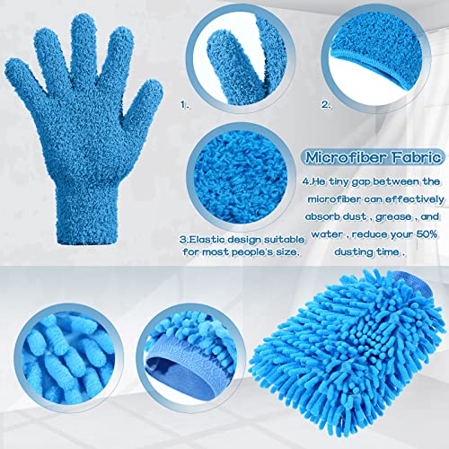 Potchen 6 Pcs Microfiber Dusting Mitt Gloves for Plants Washable Dusting Gloves for House Cleaning Furniture Car Washing - color: Blue, Green