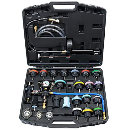 JoyFans Coolant Pressure Tester Kit, Cooling System Coolant Vacuum Refill Kit Automotive Tools Works on Radiator Leak Test & Coolant Fill Purge Service for Cars Trucks Airlift - color: Black Suitcase