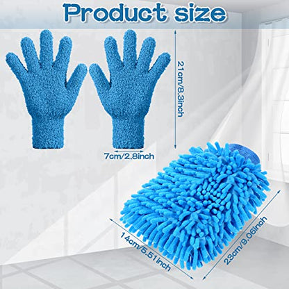 Potchen 6 Pcs Microfiber Dusting Mitt Gloves for Plants Washable Dusting Gloves for House Cleaning Furniture Car Washing - color: Blue, Green