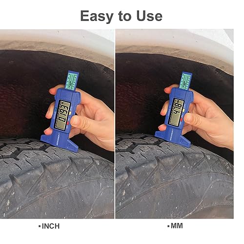 GODESON Tire Tread Depth Gauge, Digital Tire Tread DepthGauge in Inch/MM with Large LCD Display and Tire Tread Depth Measuring Tool for Cars,Trucks,Moto(Blue) - color: Blue