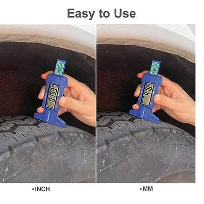 GODESON Tire Tread Depth Gauge, Digital Tire Tread DepthGauge in Inch/MM with Large LCD Display and Tire Tread Depth Measuring Tool for Cars,Trucks,Moto(Blue) - color: Blue