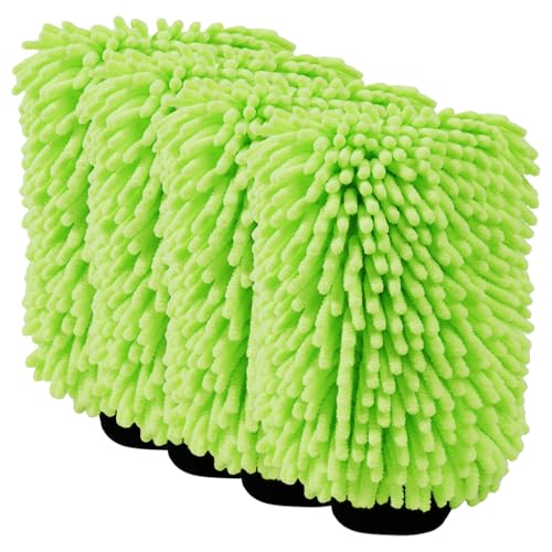 4Pack Large Microfiber Car Wash Mitts, Ultra Absorbent & Lint-Free Wash Mitts for Car Washing, SUVs, Motorcycles & Household Cleaning - Car Wash Accessories Kit, Green - color: 8"×12"-green_4pcs