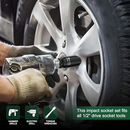15/16" Deep Impact Socket 1/2" Drive for Lug Nuts, Brake Caliper | CR-MO Steel Impact Socket, 3.07" Length, 6 Point, SAE Size Socket for Automotive and Agricultural & Construction Equipment - size: 15/16" (Deep)