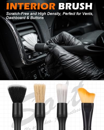 8PCS Car Detailing Brush Set, Interior Car Cleaning Kit with Dash Duster, 4 Detailing Brushes (Soft to Hard), Microfiber Towel, Cleaning Gel, for Vents, Dashboard & Leather Seats - color: Gray