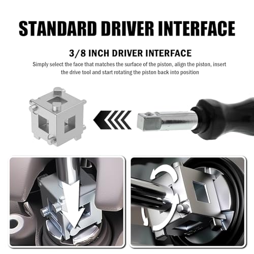 Aokdom Cube Brake Caliper Compression Tool with 3/8" Drive Port,6-in-1 Rear Brake Caliper Tool Resets Pistons,Professional Disc Brakes Piston Compressor Tools Automotive Tools