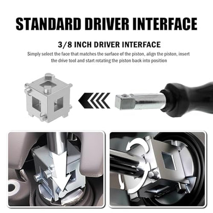 Aokdom Cube Brake Caliper Compression Tool with 3/8" Drive Port,6-in-1 Rear Brake Caliper Tool Resets Pistons,Professional Disc Brakes Piston Compressor Tools Automotive Tools