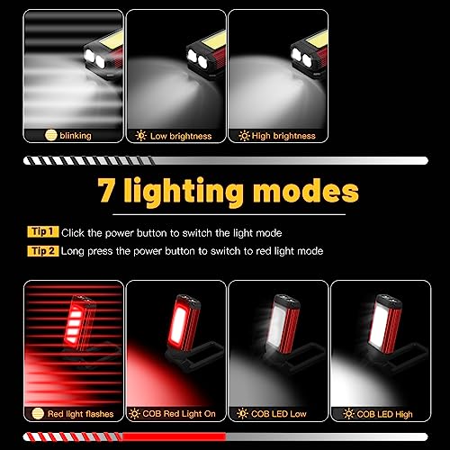 YiaMia Rechargeable Magnetic Work Light 2-Pack LED Flashlight | 2-Pack USB-C Rechargeable LED Work Lights with Strong Magnet, Kickstand and Carabiner for Garage, Camping, Car Repair - color: Red