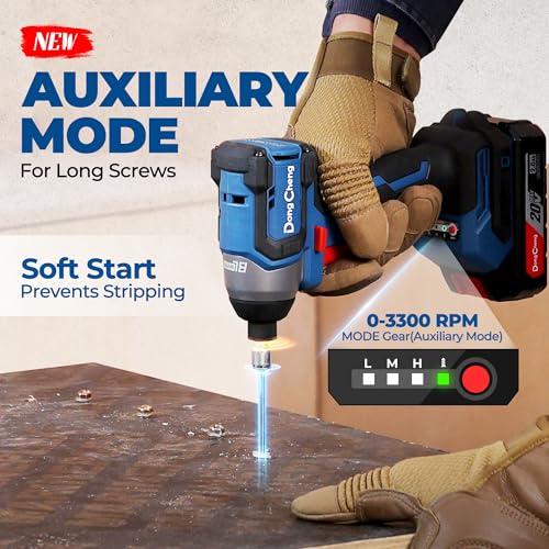 Dong Cheng 20V 1/4" Hex Brushless Impact Driver, 1460 in-lbs Cordless Impact Driver with 2.0Ah Batteries, 3-Speed, 4.9" Compact Impact Driver for Cabinetry, Deck Building & HVAC Installation - style: 1460 in-lbs, 1x Battery