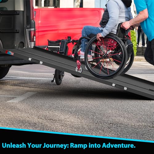 WHALEMOTOR Black Portable Wheelchair Ramp, 8FT No-sew Non-Slip Aluminum Wheelchair Ramp, Folding Portable Wheelchair Ramps for Home, Weight Capacity Up to 800 LBS, Loading Dock Plates - size: 8FT Using height 8-24"