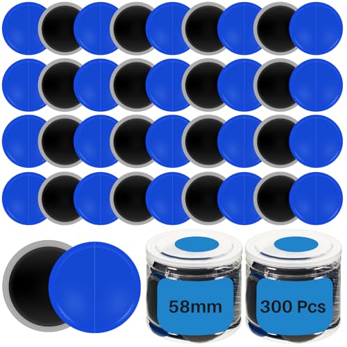Tallew 300 Pcs Heavy Duty Tire Patches Radial Patch Round Cold Tyre Puncture Tool Kit for Car Truck Motorcycle Automobile Bike Inner Tire (58 mm) - size: 58 mm