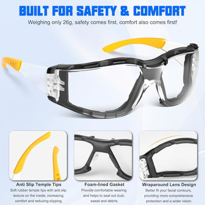 OXG Safety Glasses for Men, ANSI Z87.1 Anti-Fog Impact Resistant Protective Eyewear, Foam Gasket, UV400 Protection - color: 3-clear-yellow