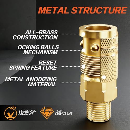 TuoLauthon Air Coupler & Plug Kit, 22 Pcs 1/4" NPT Quick Connect Air Fittings Set, with 360° Swivel Universal Joint, I/M Type Pneumatic Tool Compressor Accessories