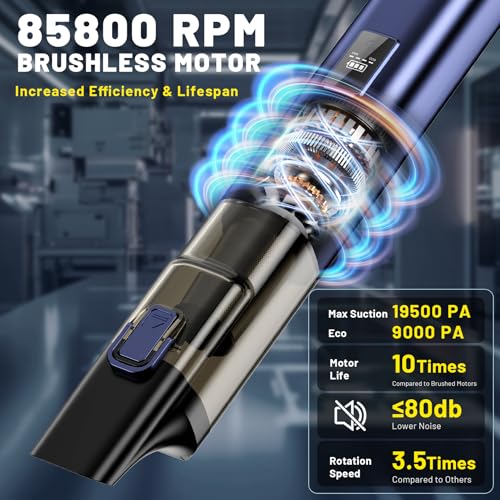 Car Vacuum Portable Cordless, 19500Pa 4-in-1 Handheld Vacuum Cordless Vacuum Cleaner&Air Duster with Multi-Nozzles, 140W Hand Cordless Rechargeable Vacuum Cleaners for Car, Home, Office, Pet