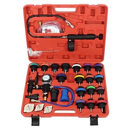 munirater 28 PCS Universal Vacuum Radiator Test Detection Tool Coolant Pressure Tester Kit Pneumatic Coolant Filling Filler with Carrying Case