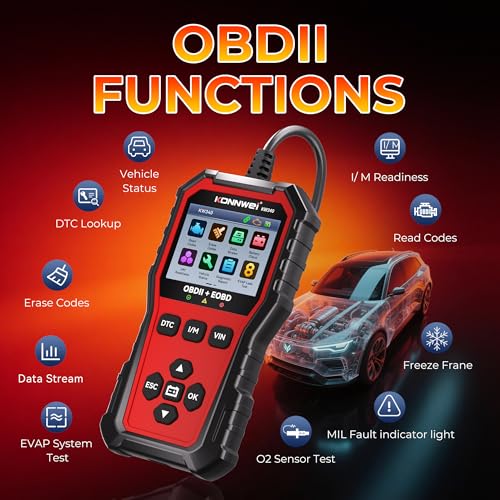 KONNWEI KW340 OBD2 Scanner Diagnostic Tool Code Reader for All OBDII Cars | Read & Clear Engine Codes, Live Data Stream, Battery Test, I/M Readiness, O2/EVAP Test, OBDII/EOBD