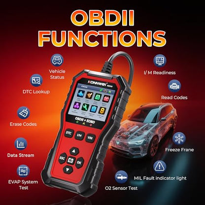 KONNWEI KW340 OBD2 Scanner Diagnostic Tool Code Reader for All OBDII Cars | Read & Clear Engine Codes, Live Data Stream, Battery Test, I/M Readiness, O2/EVAP Test, OBDII/EOBD