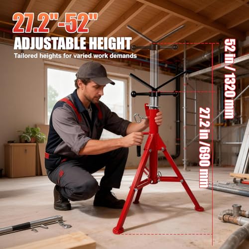 V Head Pipe Stand, 2500LB Adjustable Heavy Duty Pipe Jack Stands | Folding heavy-duty V-head pipe stands for welding. 2500LB capacity, 27.2-52 in adjustable height. Supports 1/2-24 in pipes.