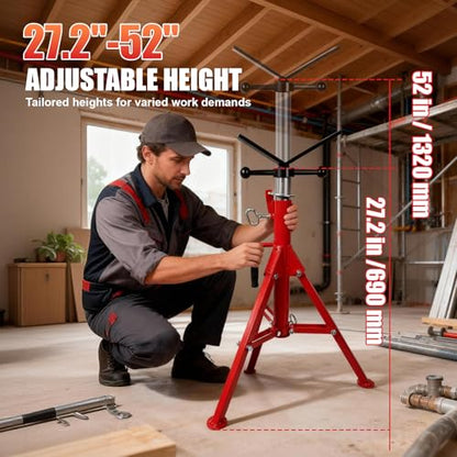 V Head Pipe Stand, 2500LB Adjustable Heavy Duty Pipe Jack Stands | Folding heavy-duty V-head pipe stands for welding. 2500LB capacity, 27.2-52 in adjustable height. Supports 1/2-24 in pipes.