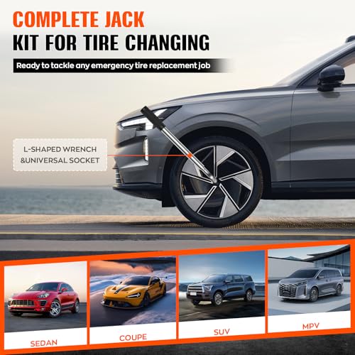 Universal Scissor Jack 3 Ton, Portable Car Jack Kit 3 Ton with Lug Wrench, Heavy Duty Tire Changing Kit, Emergency Lifting Jack for Car SUV ATV