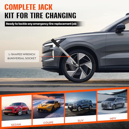 Universal Scissor Jack 3 Ton, Portable Car Jack Kit 3 Ton with Lug Wrench, Heavy Duty Tire Changing Kit, Emergency Lifting Jack for Car SUV ATV