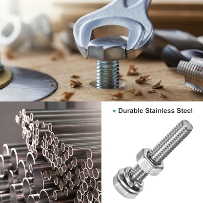 M METERXITY 4-Pack Hex Head Screw Bolt with Nuts Flat & Lock Washers M6x35mm Stainless Steel Bolts and Nuts Kit Fully Threaded Metric Bolt Assortment for Equipment/Machinery - size: M6 x 35mm