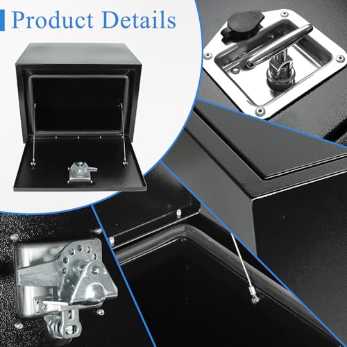 BLACKHORSE-RACING Steel Truck Tool Box,Underbody Heavy Duty Trailer Tongue Truck Box with T-Handle Lock Pick Up Truck Tool Box Storage Organizer - Black24 X18 X18 - size: 24" x 18" x 18"