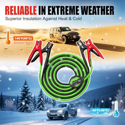 Heavy Duty Jumper Cables,4 Gauge 20 Feet Booster Cable with Reverse & Power Battery Tester, Smart Safety Protector Automotive Wire for Cars Trucks,Carry Bag,Safety Gloves,Iron Brush - size: Protector 4GA 20FT