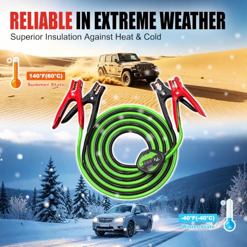Heavy Duty Jumper Cables,4 Gauge 20 Feet Booster Cable with Reverse & Power Battery Tester, Smart Safety Protector Automotive Wire for Cars Trucks,Carry Bag,Safety Gloves,Iron Brush - size: Protector 4GA 20FT