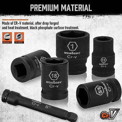 HORUSDY 1/2" Drive Shallow Impact Socket Set, 24-Piece SAE (7/16"-1") and Metric (13-24mm), 6 Point, Cr-V, Includes 1/2-Inch Drive Ratchet Handle, Drive Extension Bar - style: 24PC 1/2" Standard Kit