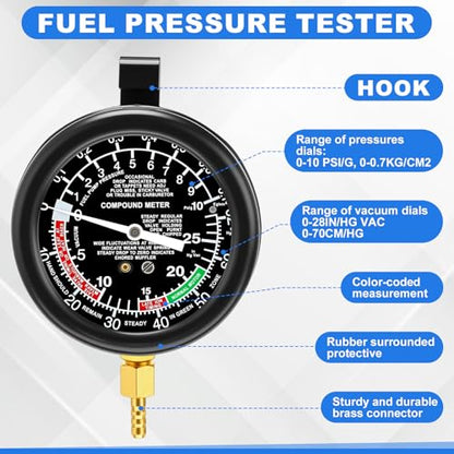 Sabary 12V Engine Timing Light with Spark Plug Tester Inductive Ignition Timing Light Gun and Vacuum and Fuel Pump Tester Gauge Leak Pressure Diagnostics Gauge for Car, Motorcycle, Marine