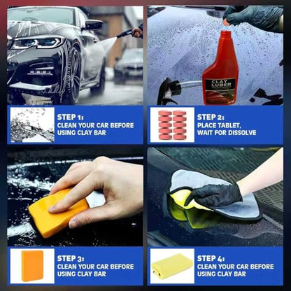 Heavy Duty Auto Detailing Clay Bar Kit with Clay Luber Synthetic Lubricant - 4 Clay Bars, 10 Pack Lubricant Tablets, Spray Bottle & Microfiber Towel for Car Paint Cleaning