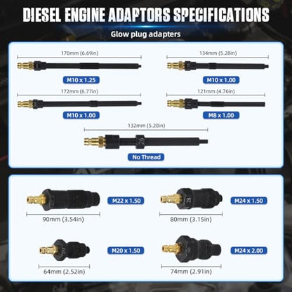 46PCS Compression and Leakage Test Kit Petrol & Diesel Compression Tester Kit Automotive Cylinder Leak Down Tester with Dual Gauge Engine Compression Tester Kit for HDI, TDCi, Pumpe Duse Engine