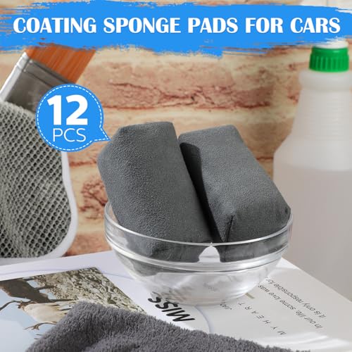 Riakrum 12 Pack Microfiber Applicator Pads Suede Car Detailing Sponge Ceramic Coating Applicator Pads Coating Sponge for Cars Graphene Metal Plastic Trim Ceramic Spray Applying Wax(Gray) - color: Gray