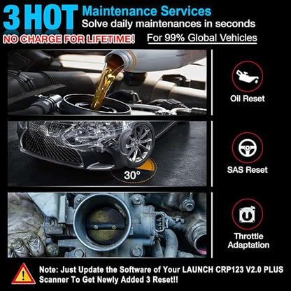 LAUNCH CRP123 V2.0 Plus [2026 New Model] All System Scan Tool with 3 Reset Oil Service/Throttle Relearn/SAS Reset,OBD2 Scanner Diagnostic Tool,Lifetime Free Update