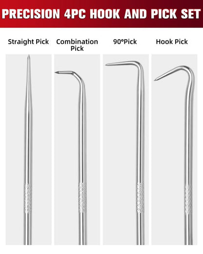4 Pcs Removable Hook and Pick Set - Interchangeable Hex Handle Automotive Tools for Oil Seal Removal, Gasket Scraper, O-Ring Puller with Replaceable Hook Heads