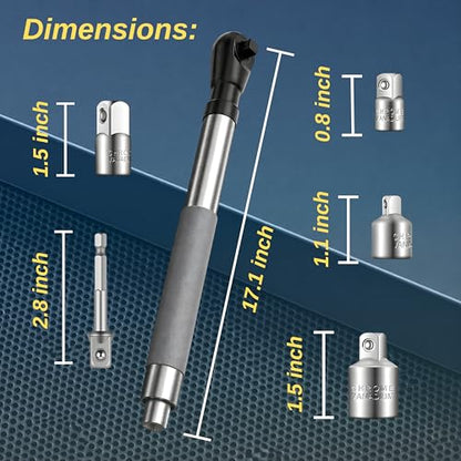 Offset Extension Wrench Impact, Right Angle Ratchet Extender for Tight Spaces, Socket Adapter Set, Compatible with Drill, Air Impact, Ratchet and Manual Wrench, Automotive Repair