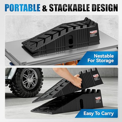 16,000 lbs Stackable Car Ramps, 50% Space-Saving Nestable Car Lift Ramp for Oil Change, Heavy Duty Vehicle Service Tire Lifts for Garage, 2-Pack