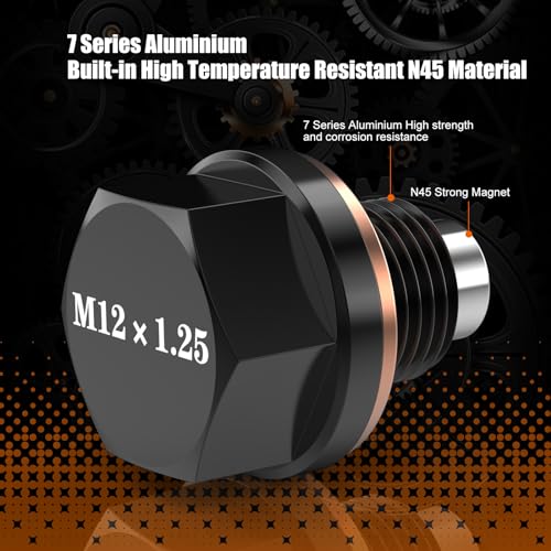 M12x1.25 Magnetic Aluminum Oil Drain Plug with 1 Pcs Copper Gasket Crush Washer Sump Drain Nut Bolt Oil Pan Bolt Anti Leakage Seal Replacement for Toyota Nissan Infiniti Lexus - size: M12x1.25