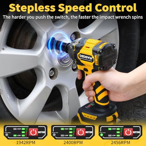 dodowin Cordless 1/2 inch Brushless Impact Wrench, Max Torque 236Ft-lbs(320N.m) High Brushless Electric Impact Gun，for Car Home,Power Impact Driver with 4-Mode Speed, LED Work Light，1 Battery