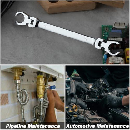 Flex Head Flare Nut Wrench 13 * 14mm Flare Nut Wrench Set Metric Flare Tool Double Flexible Flare Nut Line Wrench Flare Tool Flex Tools 40Cr for Automotive Repairs Plumbing Repairs - style: 13*14mm