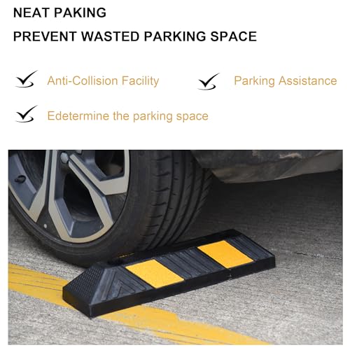 OrangeStar 4 Pack 21" Rubber Parking Curbs | Heavy Duty Garage Floor Wheel Stopper w/Yellow Reflective Stripe for Car, Truck, Trailer, - size: 21in (4-Pack)