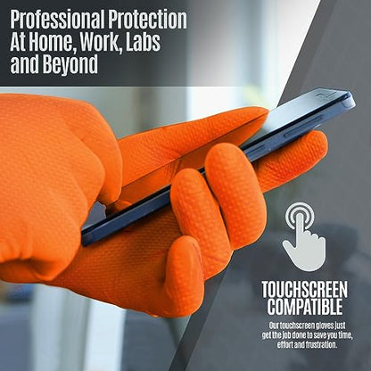 MED PRIDE Maxx Strength Nitrile Industrial Orange Gloves, 8 Mil Thick - Diamond Texture Disposable Heavy-Duty, Tear-Resistant - size: Large