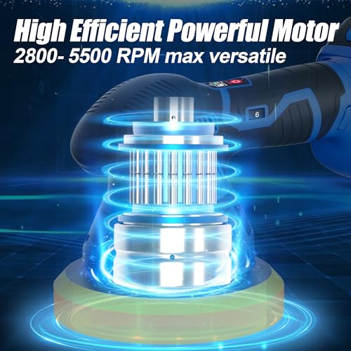 Cordless Car Buffer Polisher, 2x2Ah 21V Batteries 6'' Car buffer Waxer Kit, 6 Variable Speed 5500RPM Orbital Polisher, 5 Kinds Pads Polisher for Car Detailing, Boat Sanding, Scratch Removing