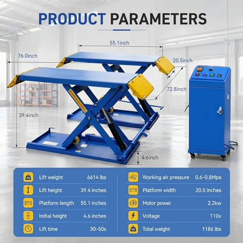 6600 lbs Portable Car Lift, Hydraulic Mid-Rise Scissor Lift with Wheels for Home Garage, Auto Repair Shop & Vehicle Maintenance