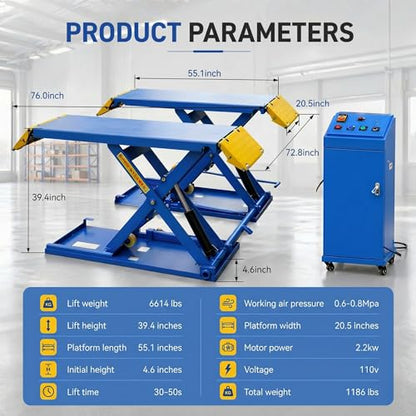 6600 lbs Portable Car Lift, Hydraulic Mid-Rise Scissor Lift with Wheels for Home Garage, Auto Repair Shop & Vehicle Maintenance