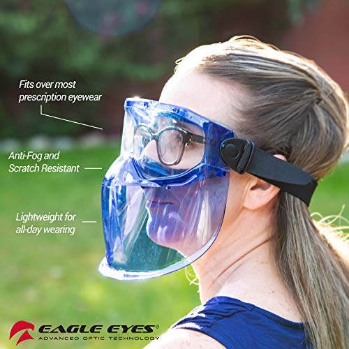 Eagle Eyes Anti-Fog Scratch-Resistant Safety Goggles with Face Shield - 99.9% UV Rays Protection - Universal Fit Lightweight Eyewear (Blue) - color: Blue