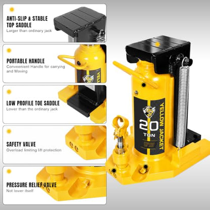 YELLOW JACKET Toe Jack 10 Ton Toe/ 20 Ton Top Capacity Hydraulic Machine Jack Lift,Air Hydraulic Claw Jack for Car Repair,Machinery,Industry Equipment - size: 20 Ton